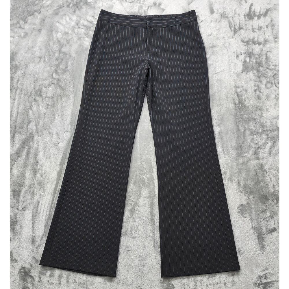 Vintage Studio 1940 Pants Womens 12 Black Blue Striped Flare‎ Leg Stretch Lined